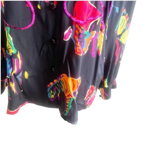 Escada By Margaretha Ley 100% Silk Neon Zebra Print Blouse Sequins Size 42/Large - Picture 5 of 10